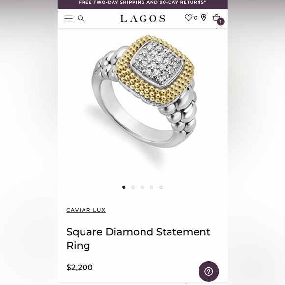 LAGOS Jewelry - LAGOS Caviar Lux Square Diamond statement ring in Sterling Silver and 18k Gold